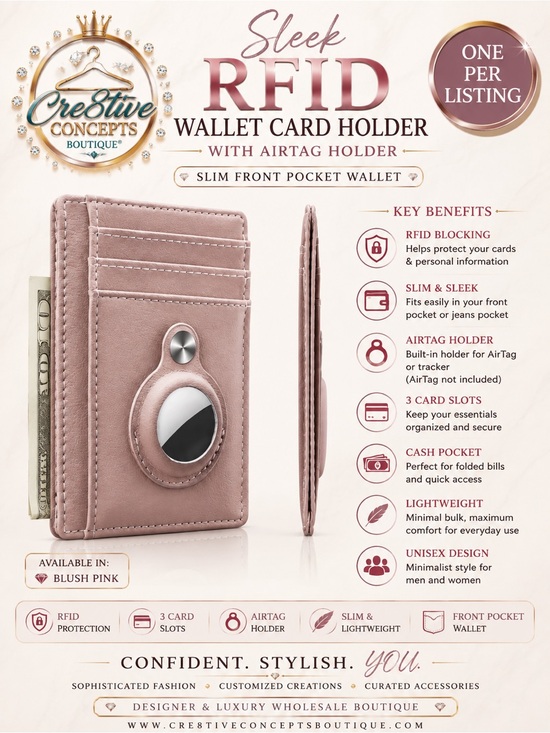 Cre8tive Concepts Boutique Handbags - Sleek RFID Card Holder with Tracker Slot-Unisex